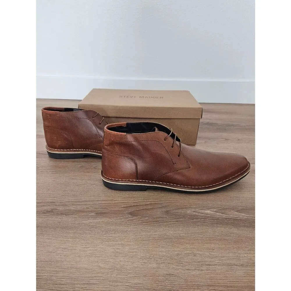 Steve Madden Men's Harken Leather Chukka Boots Cognac Size 16
